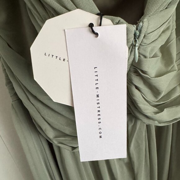 NWT Little Mistress Plus Size Bridesmaids Bardot Mesh Midi Dress - Sage Green - Picture 8 of 8